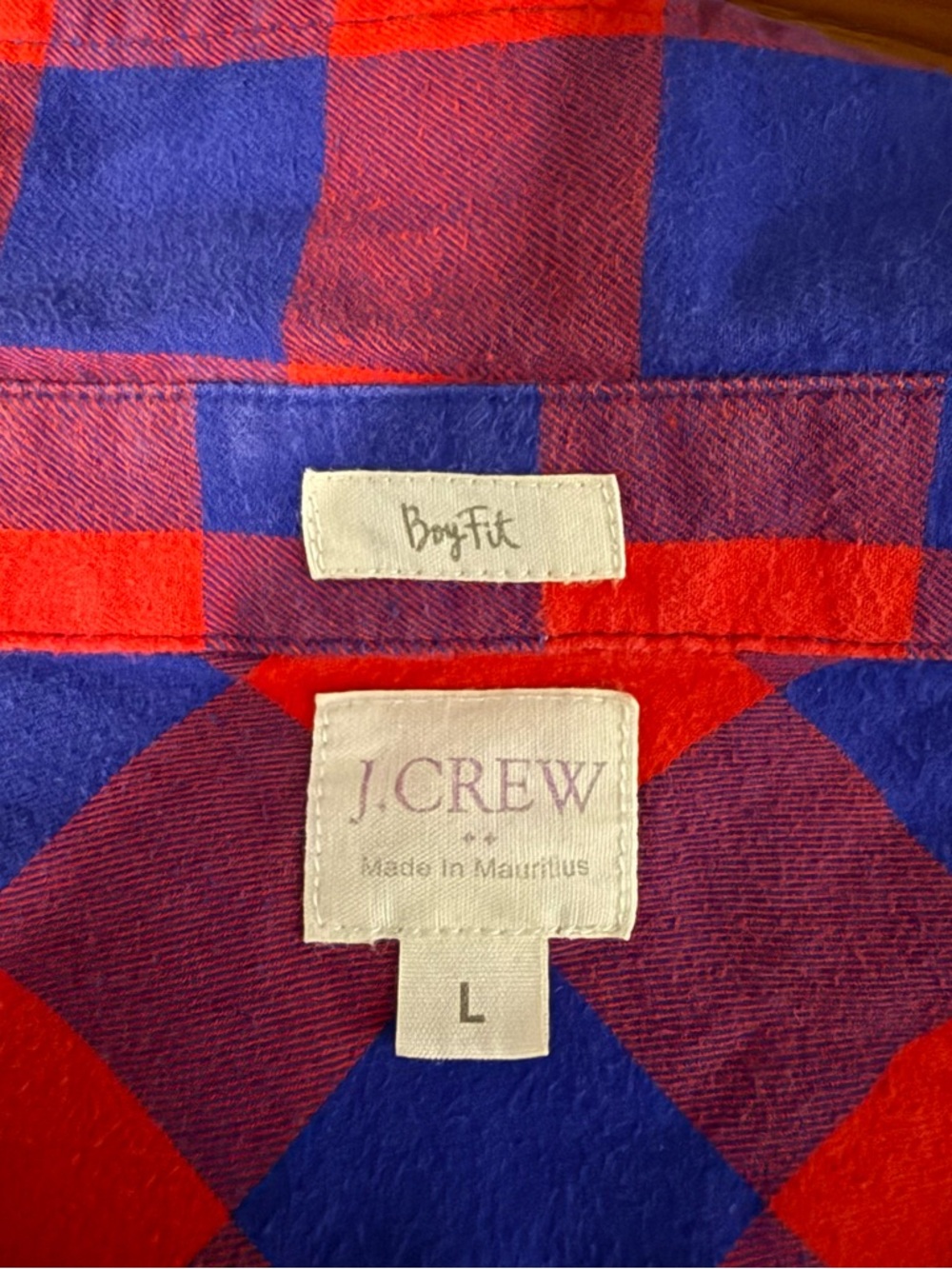 J. Crew Red Blue Buffalo Check Button Down Shirt Cotton Flannel Size L - Picture 7 of 7